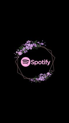 the spotify logo is surrounded by purple flowers and greenery on a black background