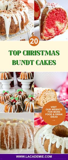 the top christmas bundt cakes are on display with text overlay that reads, 20 best