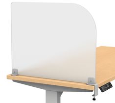 a computer desk with a white board attached to the back of it's head