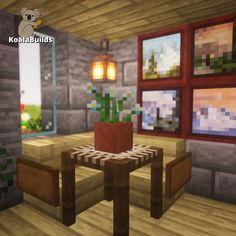 a small table with a potted plant on it in a minecraft living room