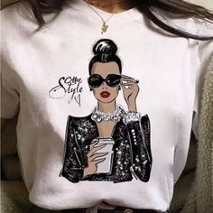 Casual Shirt. Material-Cotton Cartoon Outfits, Sport T-shirts, Fashion Graphic, Casual Black, Fashion Korean, Black Top, Printed Blouse, Sleeve Styles, Shirt Style