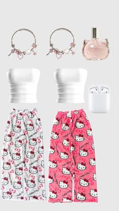 Cute Matching Pajamas For Best Friends, Best Friend Matching Pajamas, Hello Kitty Pants Outfit, Matching Fits Friends, Matching Outfits For Friends, Matching Clothes For Best Friends, Matching Best Friend Outfits, Hello Kitty Pajama Pants, Hello Kitty Style