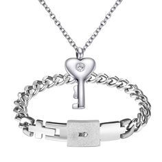 PRICES MAY VARY. Romantic Couples Jewelry Set - One Locking Curb Link Cross Charm Bracelet for Men,One Heart Key Pendant Necklace for Women,Means you hold the key to my heart. Polished Stainless Steel - Well Coated Metal, No Fading. Durable and Sturdy, Smoothly Solid.Won't Scratch your skin, Comfortable to Wear. Unique Design - Perfect Size, Lock Wristband Length x Width:7.87"(20cm) x 0.55"(1.4cm).Necklace Chain Length: 19.29"(49cm), Key Pendant: 0.67"(1.7cm)*0.35"(0.9cm). Note: Please measure y Couples' Heart Charm Jewelry For Valentine's Day, Valentine's Day Couples Jewelry With Heart Charm, Valentine's Day Jewelry With Heart Charm, Couples' Valentine's Day Jewelry With Heart Charm, Couples Bracelet Jewelry For Valentine's Day, Couples' Bracelet Jewelry For Valentine's Day, Silver Stainless Steel Couples Jewelry, Couples Jewelry For Valentine's Day Anniversary, Couples Metal Jewelry For Gifts