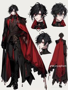 an anime character with black hair and red cape