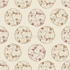 an image of chocolate chip cookies on a white background seamless wallpaper pattern illustration