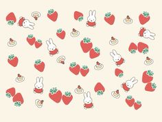 an image of many strawberries with rabbits on them