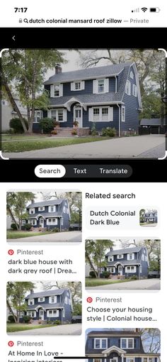 the real estate listing page for this house is shown in black and white, with blue trim