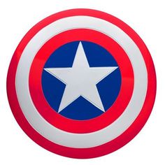 the captain's shield is red, white and blue with a star on it