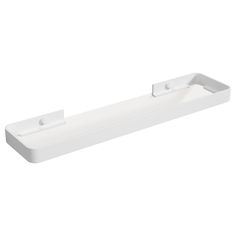 a white bathroom shelf with two handles