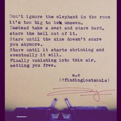 an old typewriter with the words don't ignore the elephant in the room