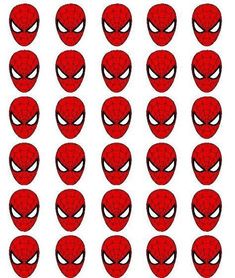 a large group of red spiderman faces are arranged in rows on a white background