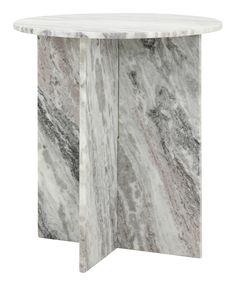 a marble table with an oval shaped base and two sections on each side, in grey tones