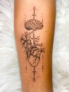 a tattoo on the leg of a woman