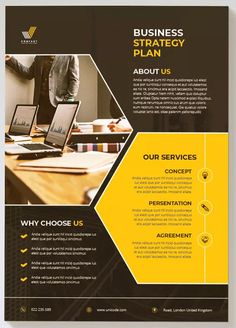 a yellow and black business flyer template