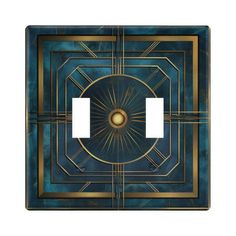 an art deco light switch plate cover in blue and gold