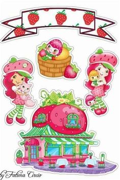 some stickers that are on top of a building with strawberries and strawberrys