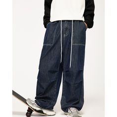 M-028-13 Fall Outfits Pinterest, Wide Leg Baggy Jeans, Summer Teen, Teen Summer, Jeans Material, Baggy Jeans, Raw Edge, Mens Bottom, Blue Jeans