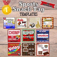 the sports snack tag templates are great for any team or competition, and can be used