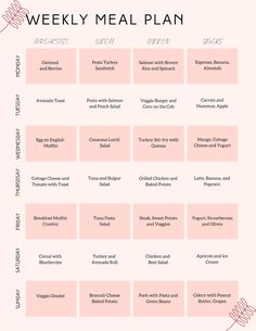 the weekly meal plan is shown in pink