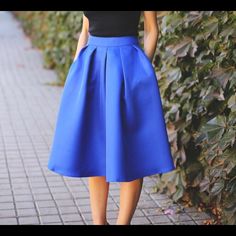 Nwt Size S Color- Royal Blue - Plain - Midi Skirt - Flared - Pleated - High Waist - Non Stretch - 100% Polyester Length- 26 In Waist- 27 In Blue A-line Bottoms With Pockets, Casual Blue A-line Skirt, Casual A-line Blue Skirt, Elegant Blue Pleated Skirt For Spring, Elegant Blue A-line Skirt, Blue Pleated A-line Skirt, Blue Flared Party Skirt, Party Flared Skirt With Pockets, Blue Flared Skirt For Party