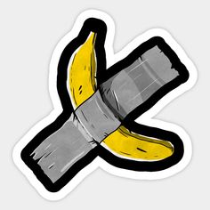 a sticker with a banana taped to it's side in black and yellow