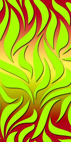 an abstract image of green and red wavy lines on a yellow, red and pink background