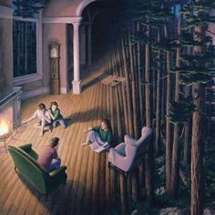 an image of people sitting on the porch at night