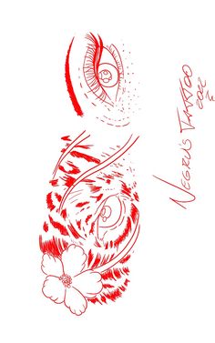 a red and white drawing of a tiger