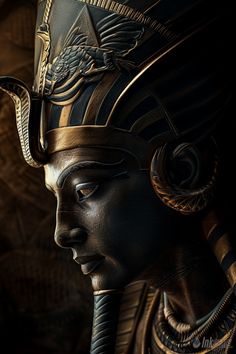 an egyptian statue is shown in this artistic photo, with the head and shoulders painted black