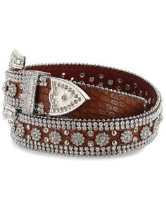 Angel Ranch Women's Rhinestone Faux Gator Belt, Brown