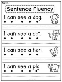 sentence flueny worksheet with pictures and words to help students learn how to write