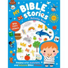 the children's bible stories activity book with pictures and stickers, includes an image of