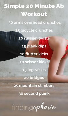 a woman is doing a plank exercise with the text, simple 20 minute ab workout