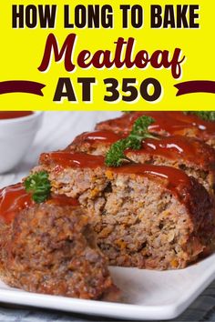 meatloaf with ketchup and sauce on a white plate