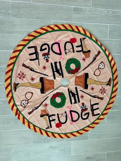 a paper plate that has some type of decoration on it with words inside and outside