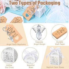 two types of packaging are shown with tags and flowers in the background, along with instructions for how to use them