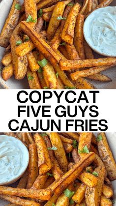 two photos with text that reads copycat five guys cajun fries and the same photo