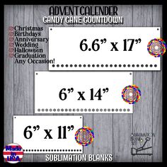 the numbers and measurements for an event are shown in three different sizes, including 6x4