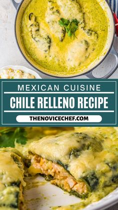 mexican cuisine chile relleno recipe in a casserole dish with the title overlay