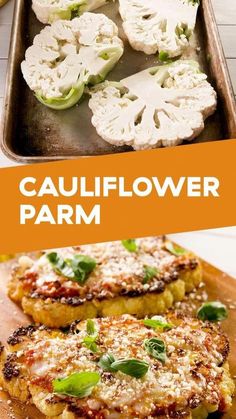 cauliflower parm on a wooden cutting board