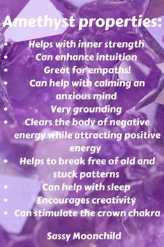 Amethyst Properties: Crystal Correspondences, Meaning Of Amethyst, Common Crystals, Manifestation Crystals, Crystal Tips, Birthday Sayings, Crystal Healing Chart, Amethyst Properties, Witchy Tips