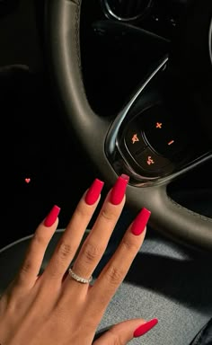 #red #nails #coffinshapenails August Nails Solid Color, Square Nails Ideas Red, Red Nails September, Red Nails Coffin Shape, Red Nails Square Long, Nails Acrylic Winter Colors, Nails Coffin Red, Nail Inspo Coffin Red