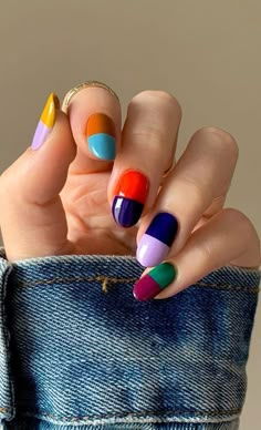 Cute Summer Nails, Round Nails, Nails Polish, Minimalist Nails, Funky Nails, Dope Nails, Colour Block, Nail Trends, Swag Nails