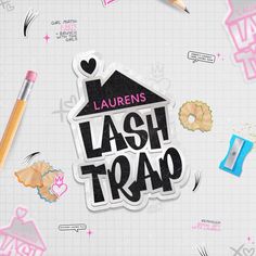 the logo for lauren's lash traap is surrounded by stickers