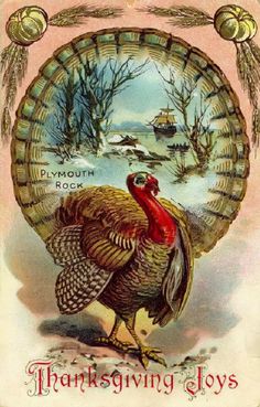 an old thanksgiving card with a turkey on it