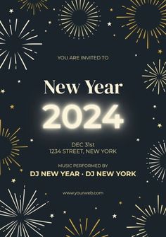 new year's eve party flyer with fireworks