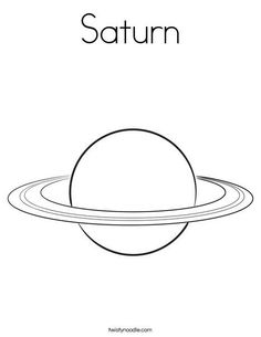 saturn coloring page with the planets in black and white, as well as its name