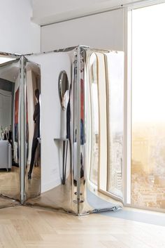 Sonar Mirror Room Divider Mirror And Counter, Mirror Within Mirror, Mirrored Furniture Hallway, Polished Steel Mirror, Retail Wall Mirror, Sophie Buhai Mirror, Hi Mirror Slide, Indoor Street Mirror, Spaced Out Mirrors