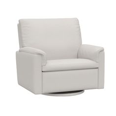 a white recliner chair sitting on top of a white floor next to a wall