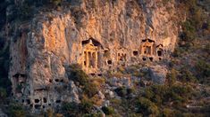 the rock formations have been carved to look like they were built into the side of a mountain